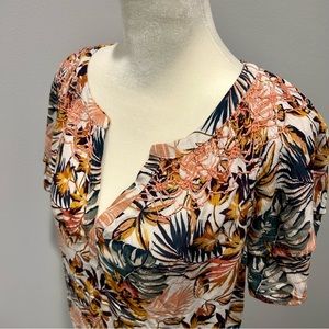 NWT Garnet Hill Smocked Tropical Orchid Blouse in XL